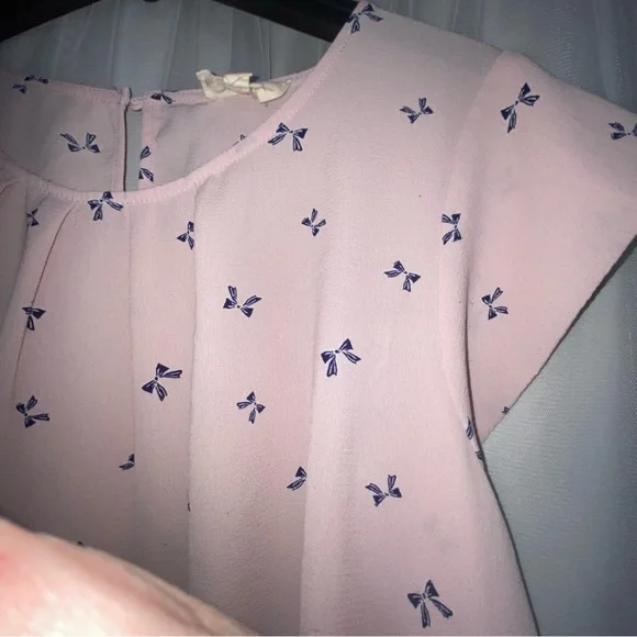 SOLD Flower & Feather 3XL Pink Bow Short Sleeve Flowy Top blouse shirt Plus Size - Picture 4 of 7